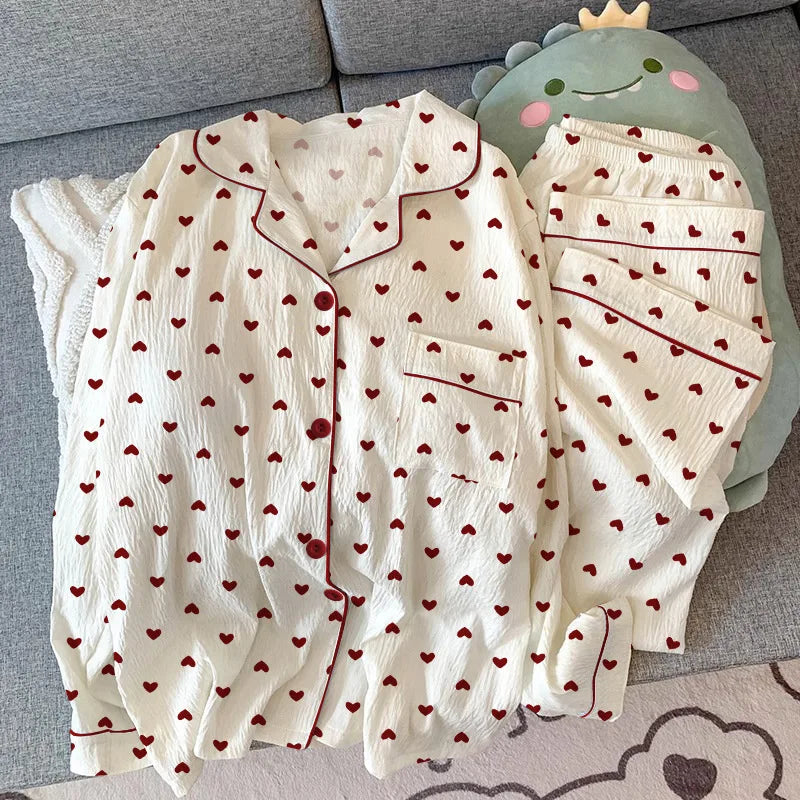 Conjunto de Pijama Estilo Cárdigan - Set de 2 Piezas con Cuello Solapa y Pantalón Largo