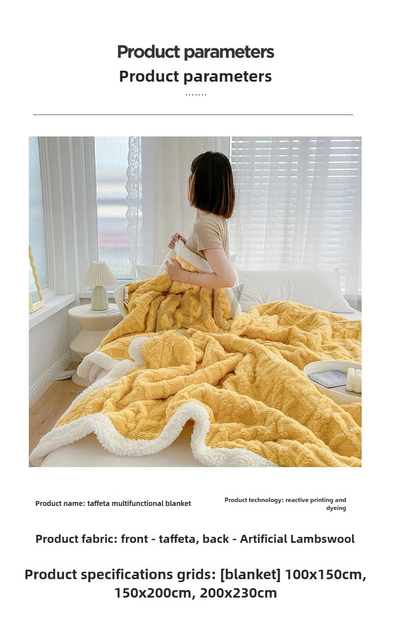 Manta de Vellón de Doble Capa - Frazada Gruesa y Cálida de Coral Fleece para Cama y Sofá