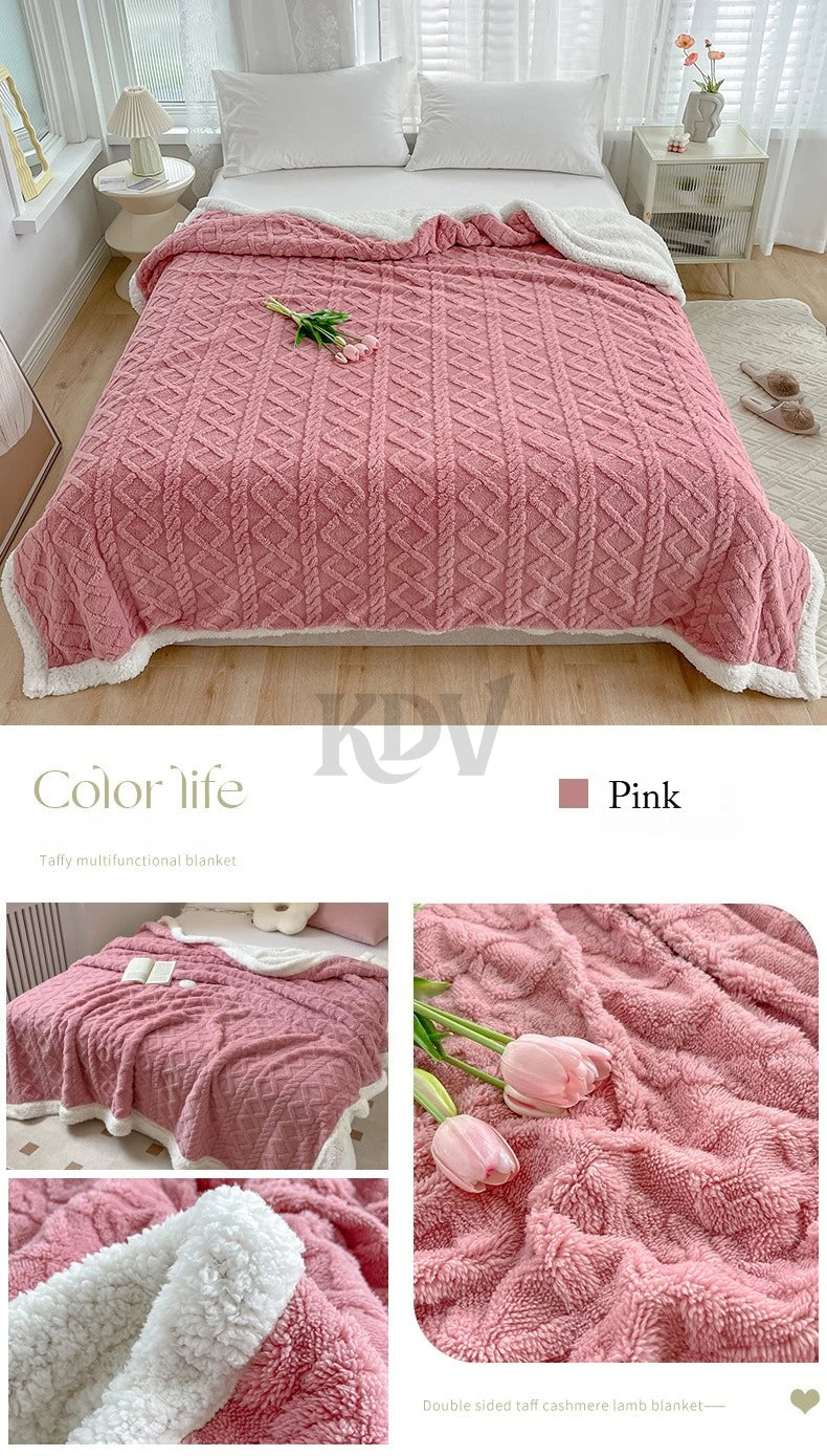 Manta de Vellón de Doble Capa - Frazada Gruesa y Cálida de Coral Fleece para Cama y Sofá