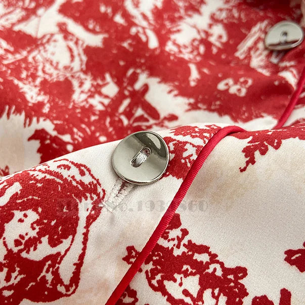 Conjunto de Pijama Floral - Set de 2 Piezas con Cuello Solapa y Pantalón Largo de Satén