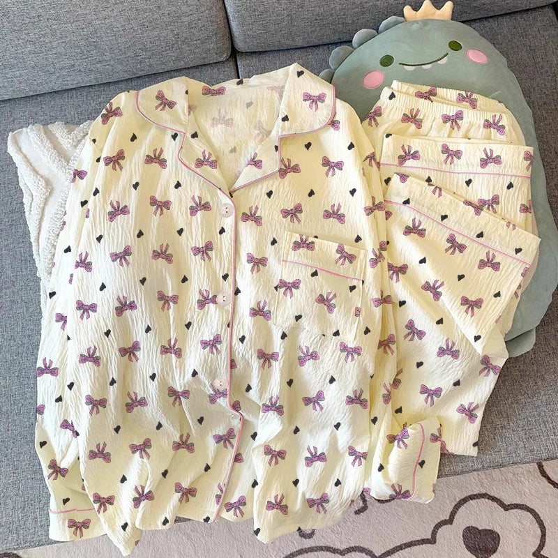 Pijama Rosa con Lazo - Conjunto de Manga Larga y Pantalón Largo
