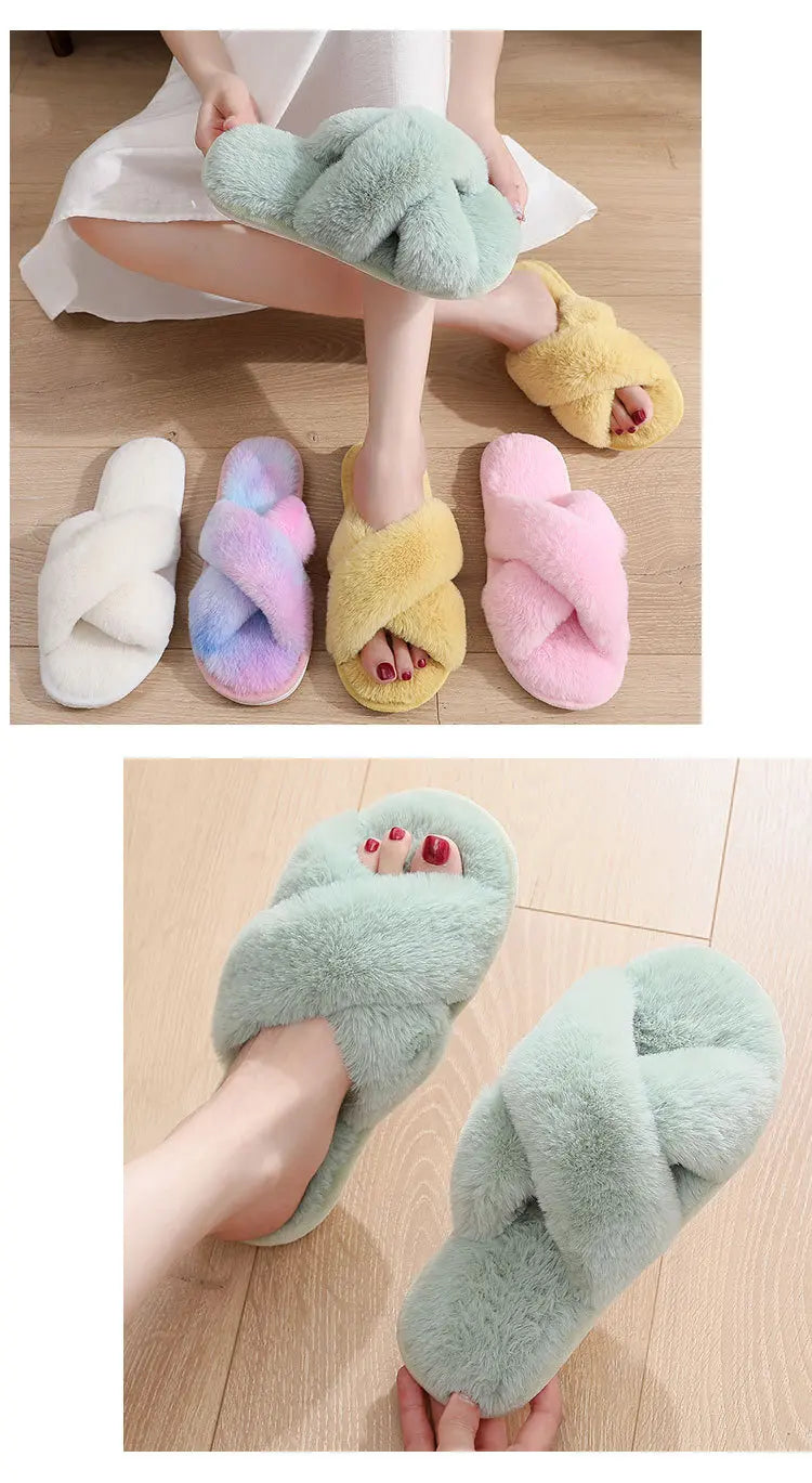 Pantuflas Fuzzy con Estampado Leopardo - Zapatillas Peludas Cálidas Antideslizantes para Casa