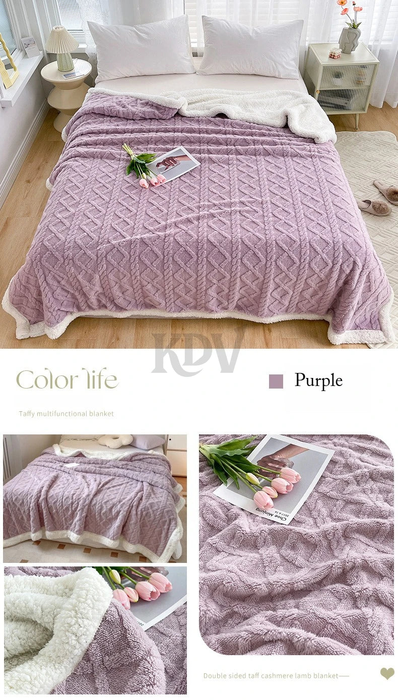 Manta de Vellón de Doble Capa - Frazada Gruesa y Cálida de Coral Fleece para Cama y Sofá