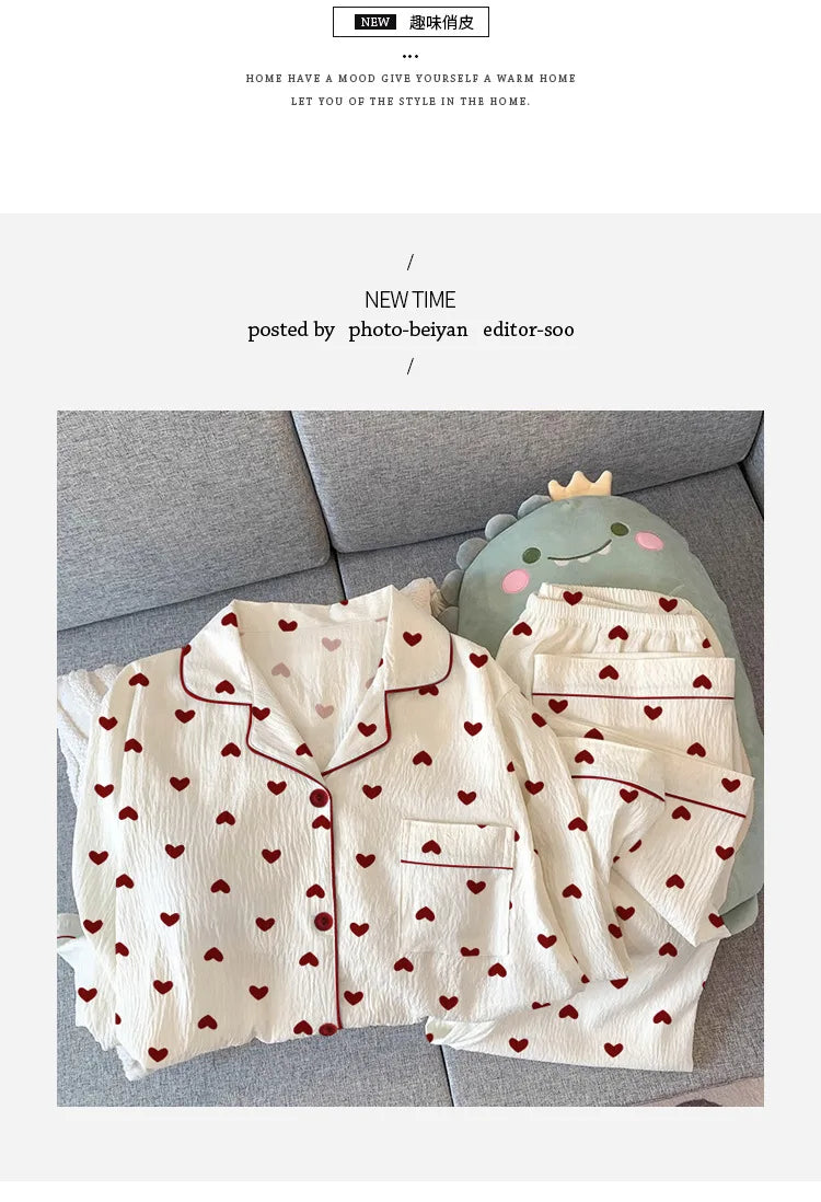 Conjunto de Pijama Estilo Cárdigan - Set de 2 Piezas con Cuello Solapa y Pantalón Largo