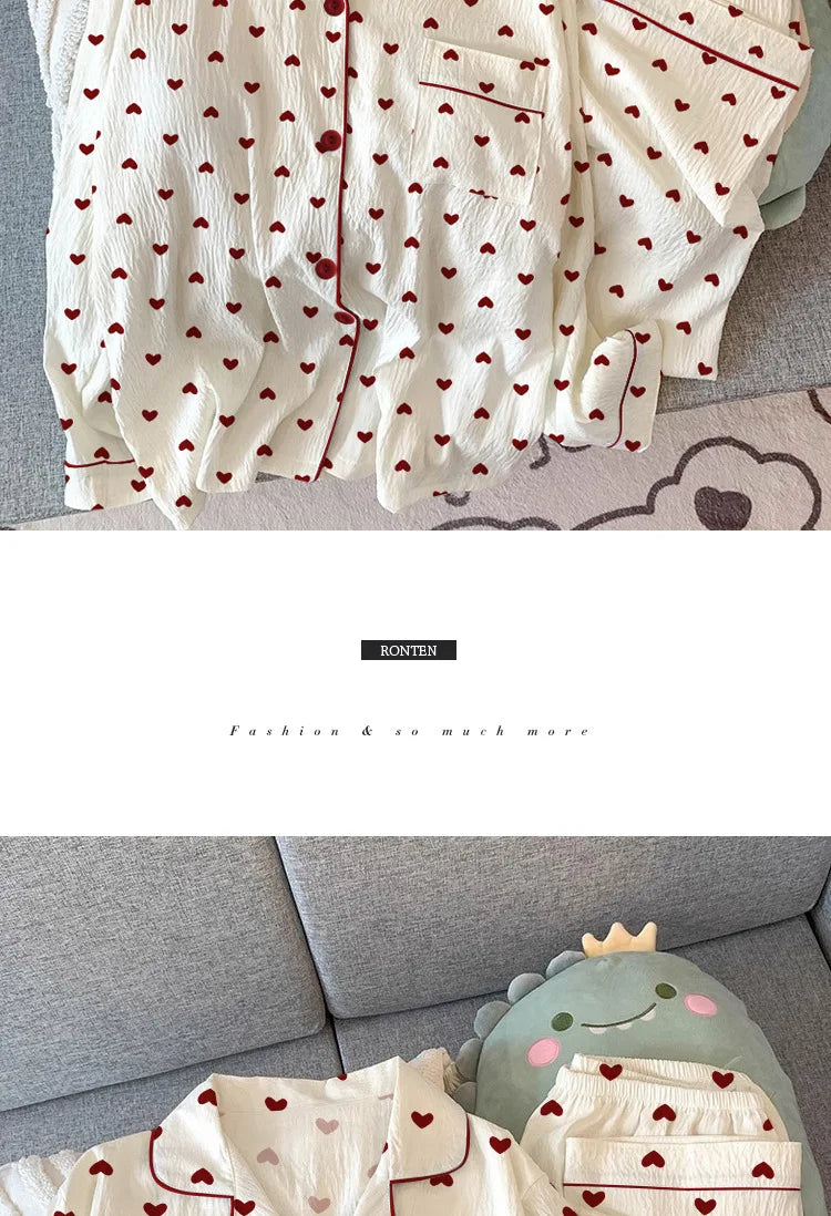 Conjunto de Pijama Estilo Cárdigan - Set de 2 Piezas con Cuello Solapa y Pantalón Largo