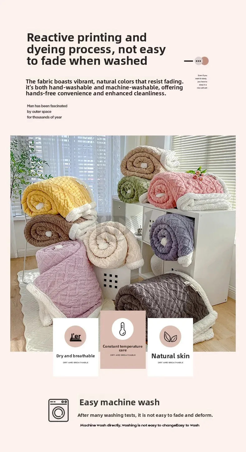 Manta de Vellón de Doble Capa - Frazada Gruesa y Cálida de Coral Fleece para Cama y Sofá