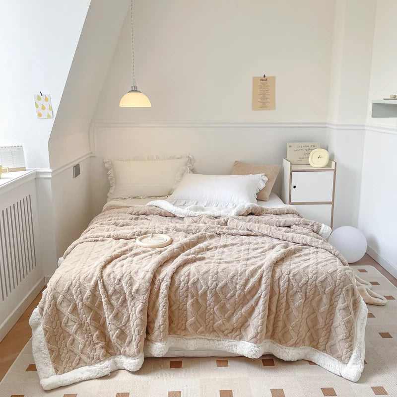 Manta de Vellón de Doble Capa - Frazada Gruesa y Cálida de Coral Fleece para Cama y Sofá