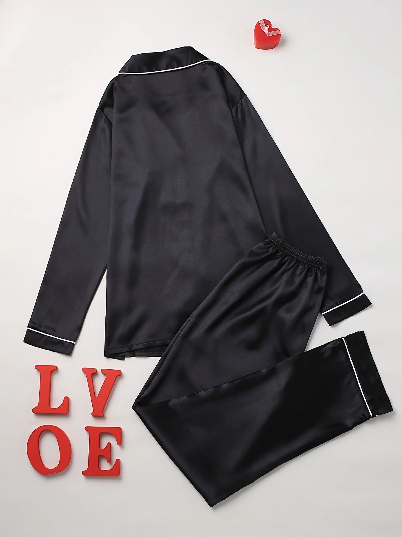 Conjunto de Pijama con Botones - Set de Manga Larga con Cuello Solapa y Pantalón Largo