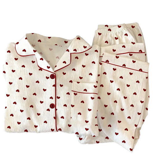 Conjunto de Pijama Estilo Cárdigan - Set de 2 Piezas con Cuello Solapa y Pantalón Largo