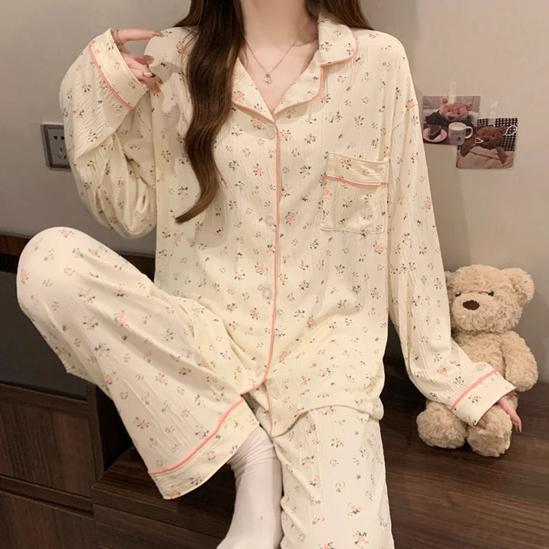 Pijama Rosa con Lazo - Conjunto de Manga Larga y Pantalón Largo
