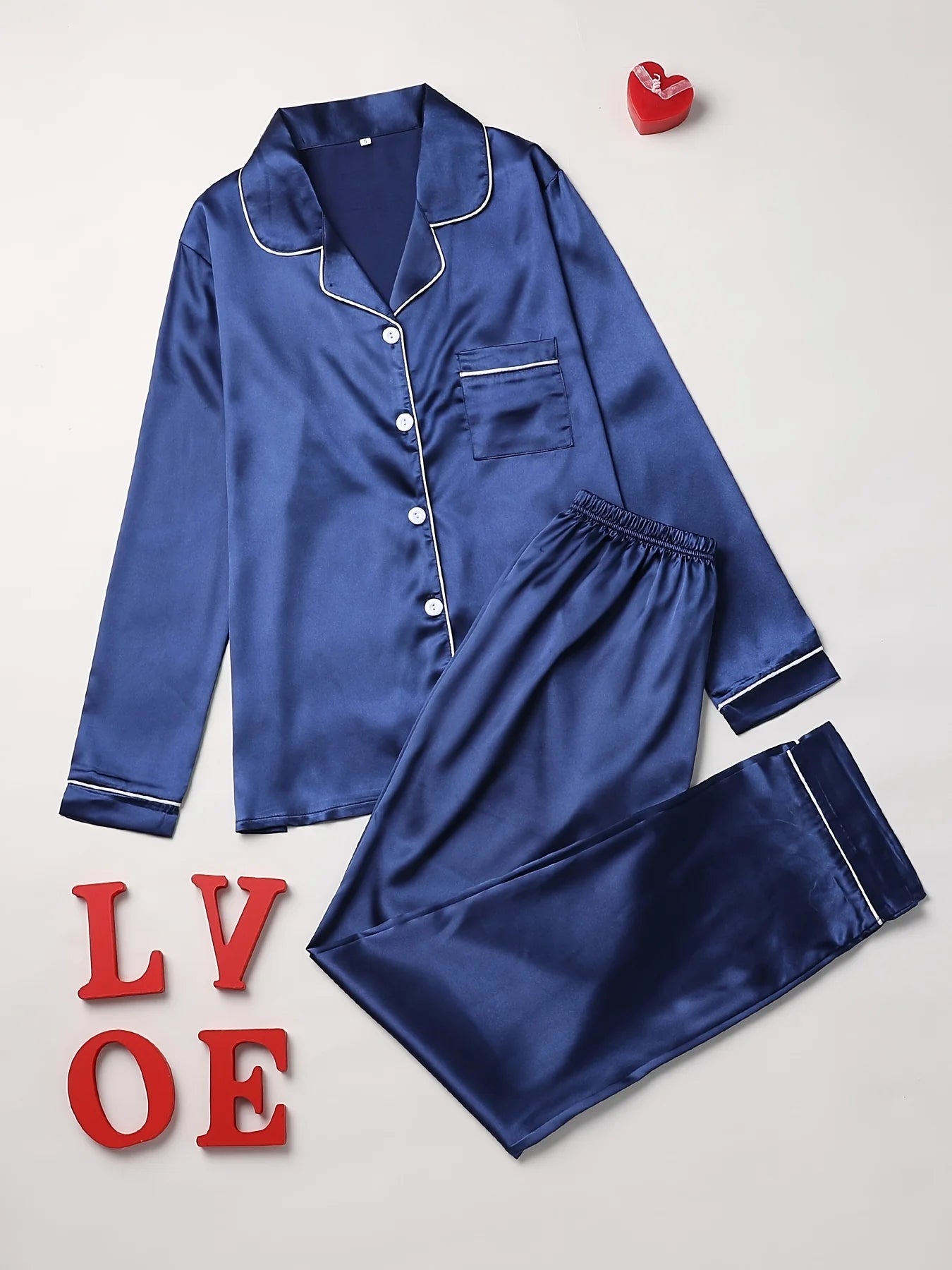 Conjunto de Pijama con Botones - Set de Manga Larga con Cuello Solapa y Pantalón Largo