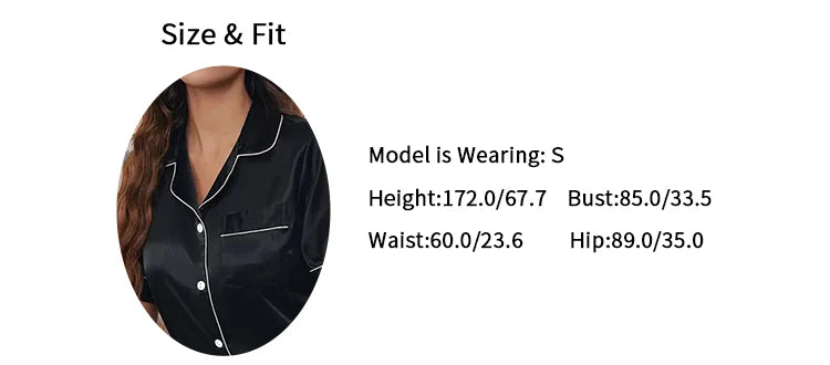 Conjunto de Pijama de Satén - Set de 2 Piezas con Botones, Top Manga Corta y Shorts