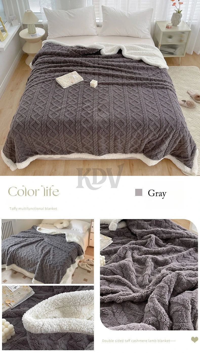 Manta de Vellón de Doble Capa - Frazada Gruesa y Cálida de Coral Fleece para Cama y Sofá