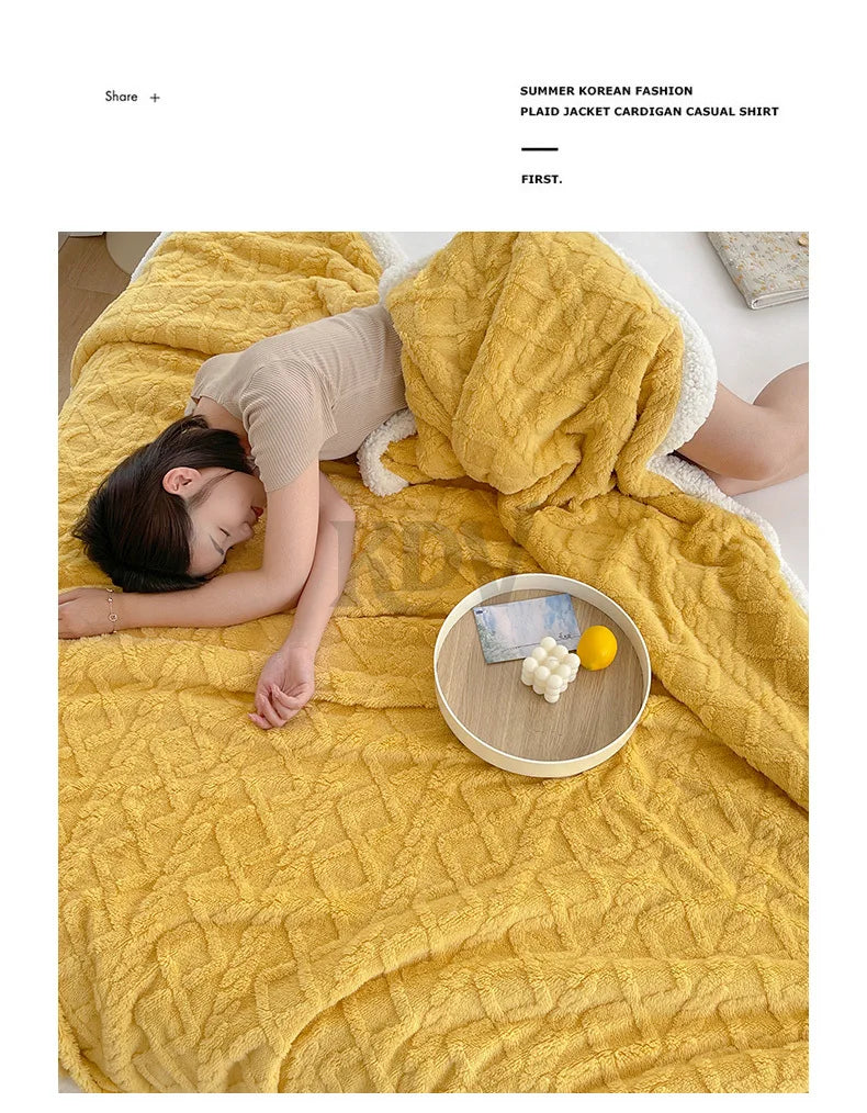 Manta de Vellón de Doble Capa - Frazada Gruesa y Cálida de Coral Fleece para Cama y Sofá