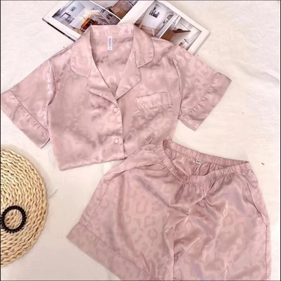 Conjunto de Pijama a Rayas con Cuello Solapa - Set de Camisa Manga Corta y Pantalón Largo Elegante