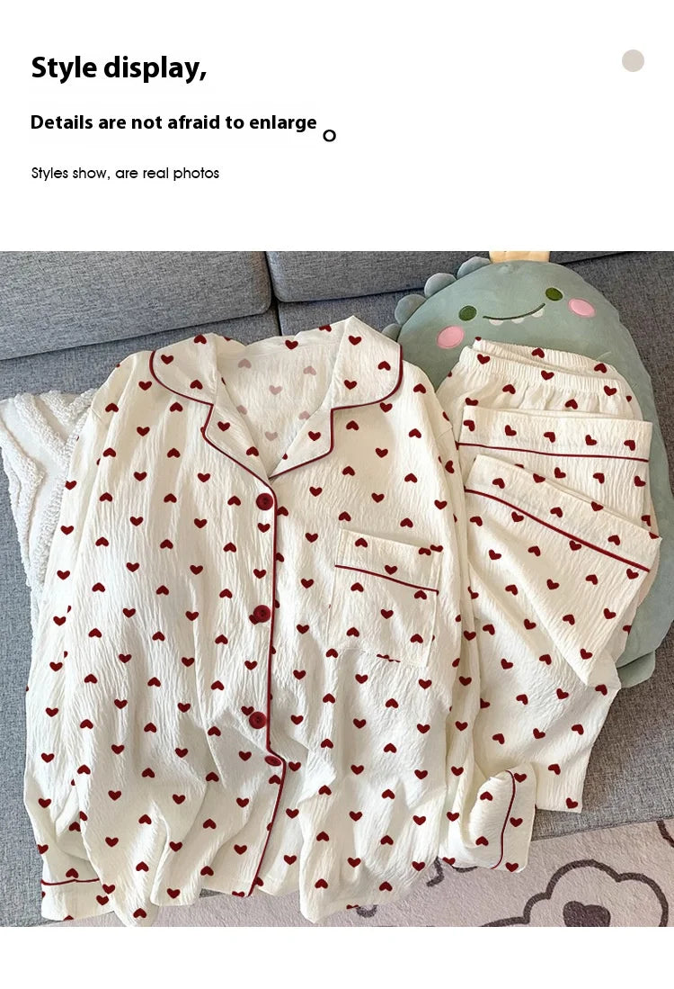 Conjunto de Pijama Estilo Cárdigan - Set de 2 Piezas con Cuello Solapa y Pantalón Largo