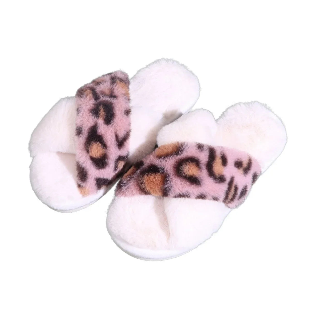 Pantuflas Fuzzy con Estampado Leopardo - Zapatillas Peludas Cálidas Antideslizantes para Casa