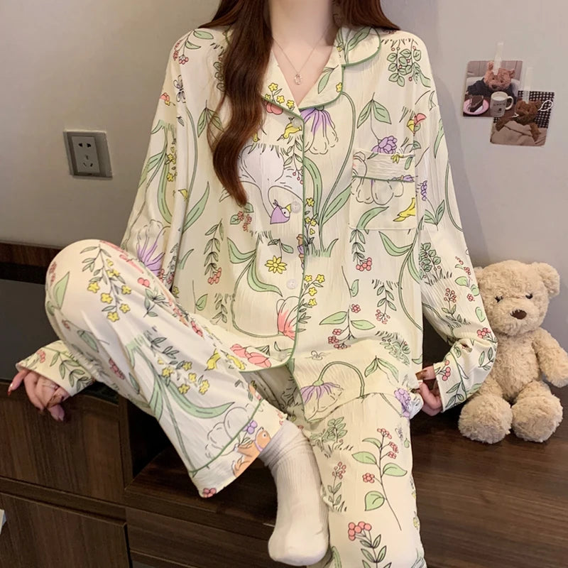Pijama Rosa con Lazo - Conjunto de Manga Larga y Pantalón Largo