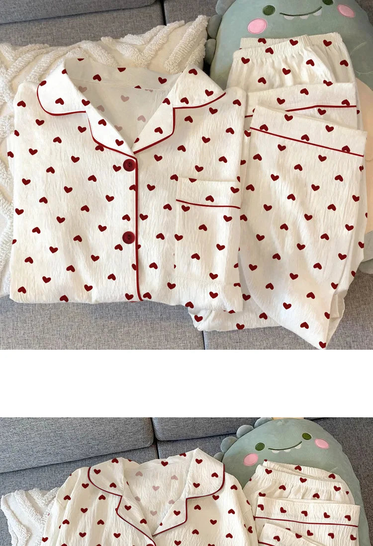 Conjunto de Pijama Estilo Cárdigan - Set de 2 Piezas con Cuello Solapa y Pantalón Largo