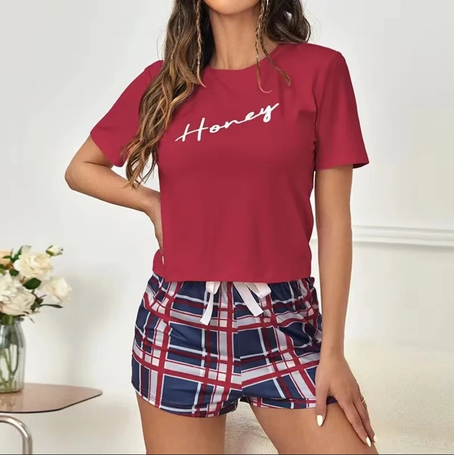 Conjunto de Pijama a Rayas con Cuello Solapa - Set de Camisa Manga Corta y Pantalón Largo Elegante