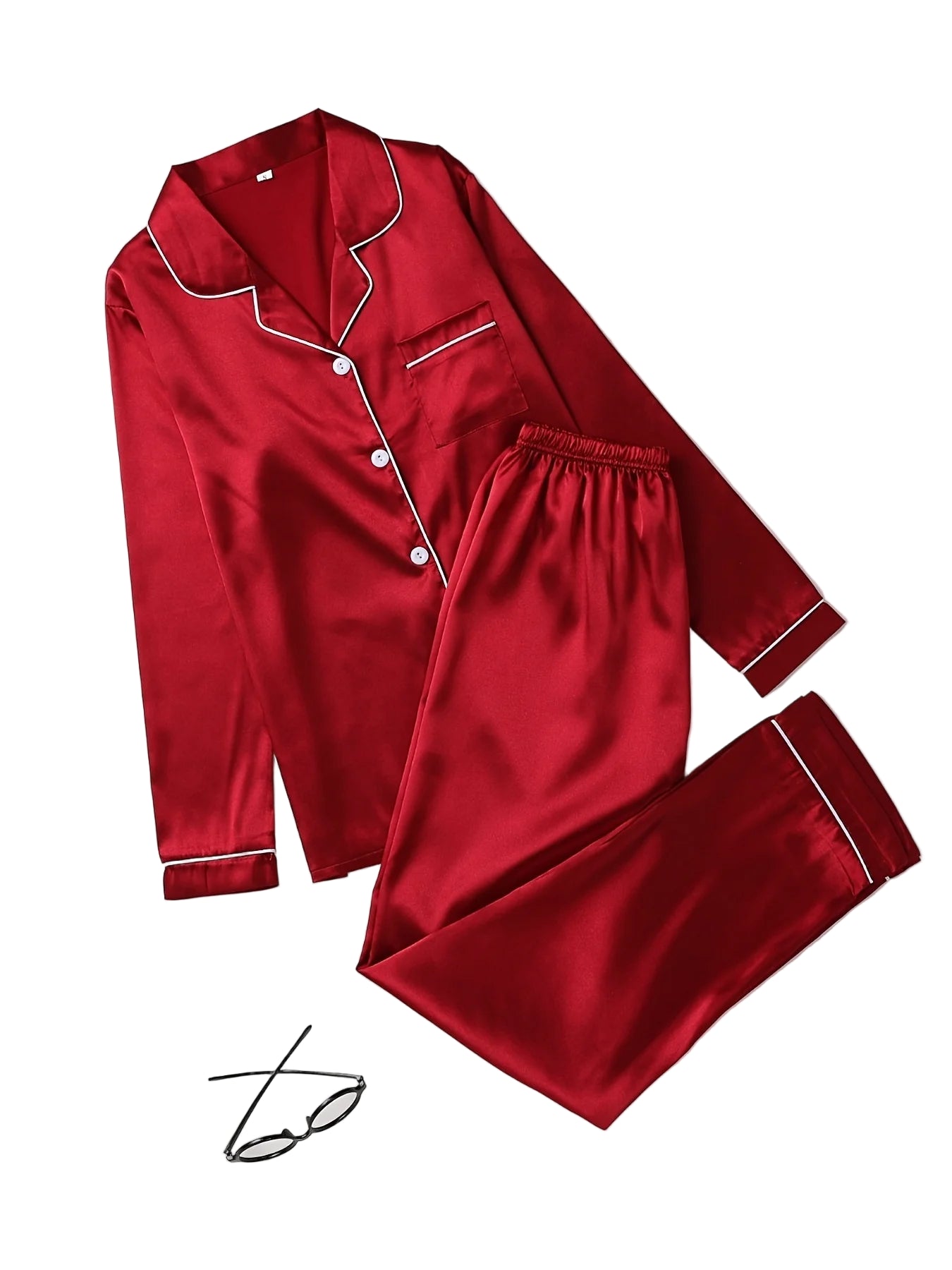 Conjunto de Pijama con Botones - Set de Manga Larga con Cuello Solapa y Pantalón Largo