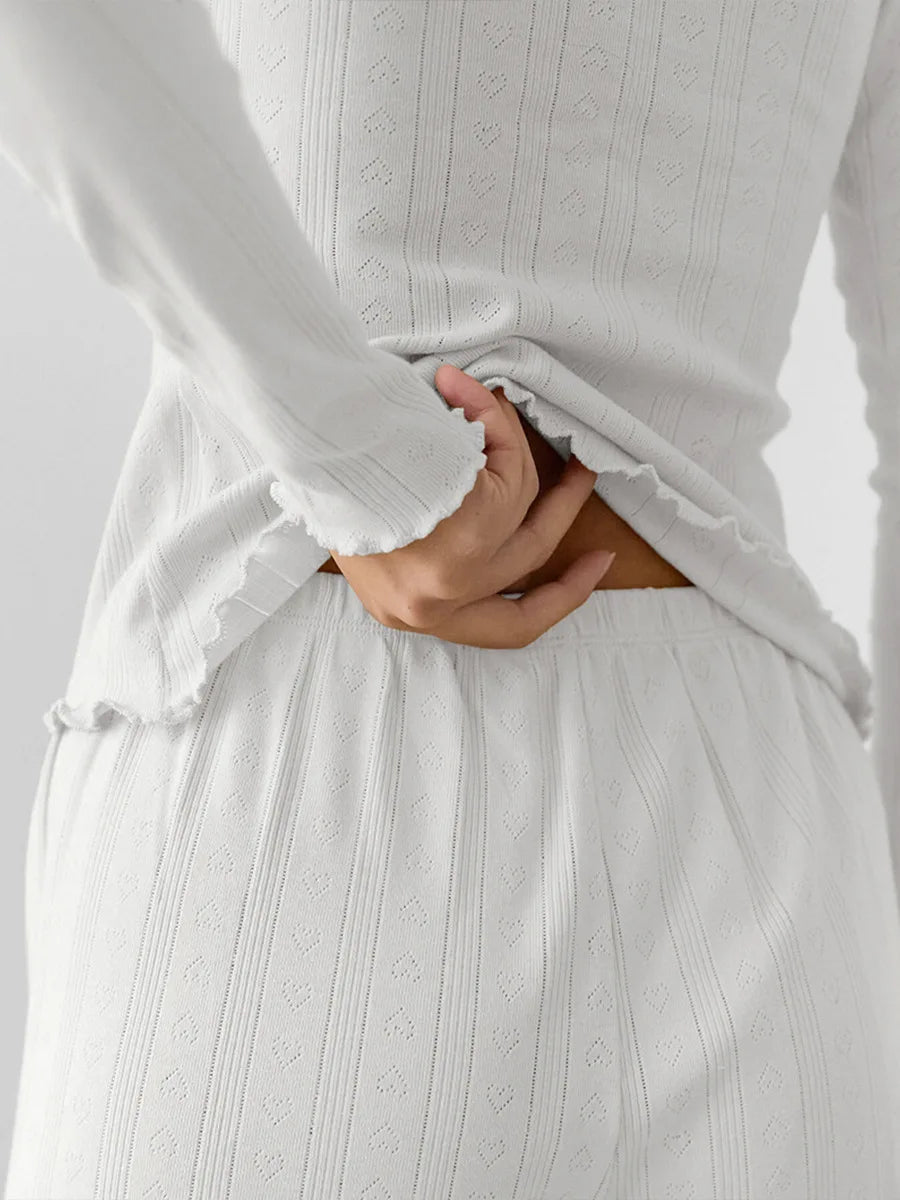 Conjunto de Pijama de Algodón con Diseño Jacquard - Set de Manga Larga y Pantalón Largo