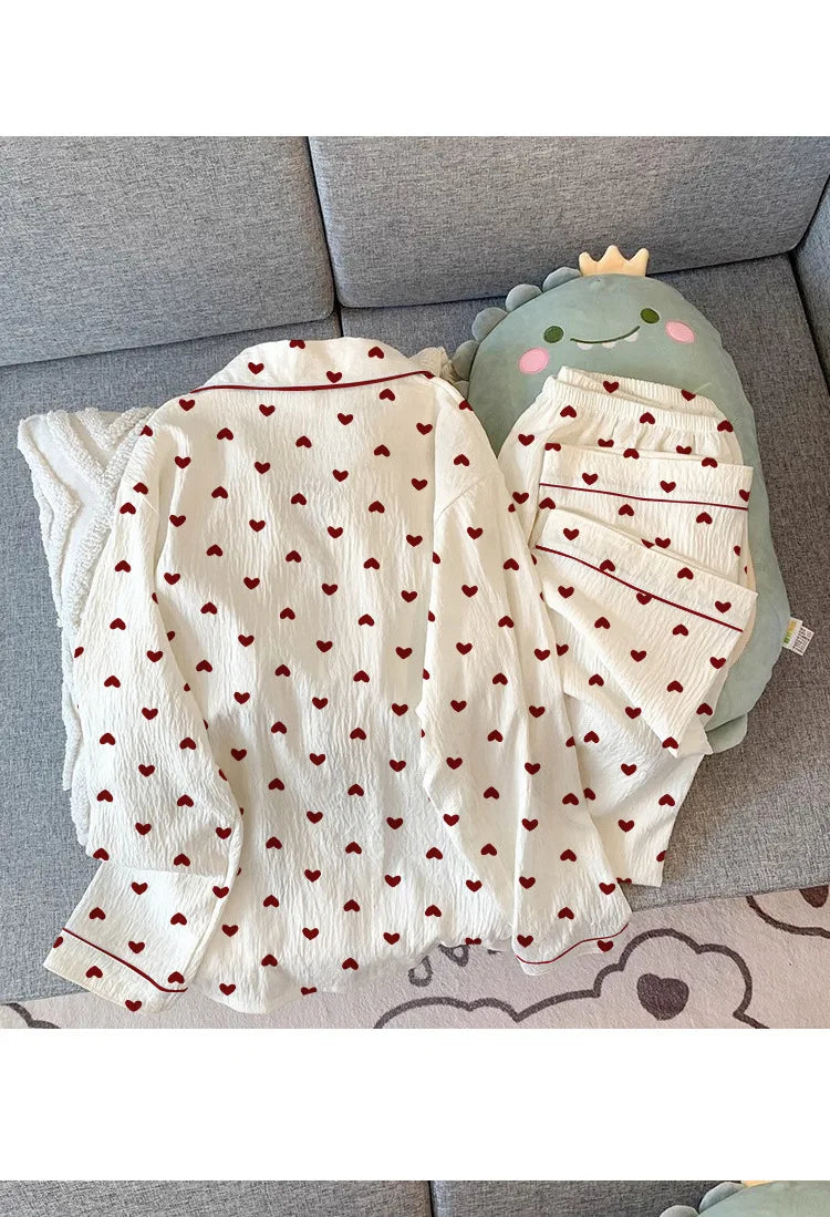 Conjunto de Pijama Estilo Cárdigan - Set de 2 Piezas con Cuello Solapa y Pantalón Largo