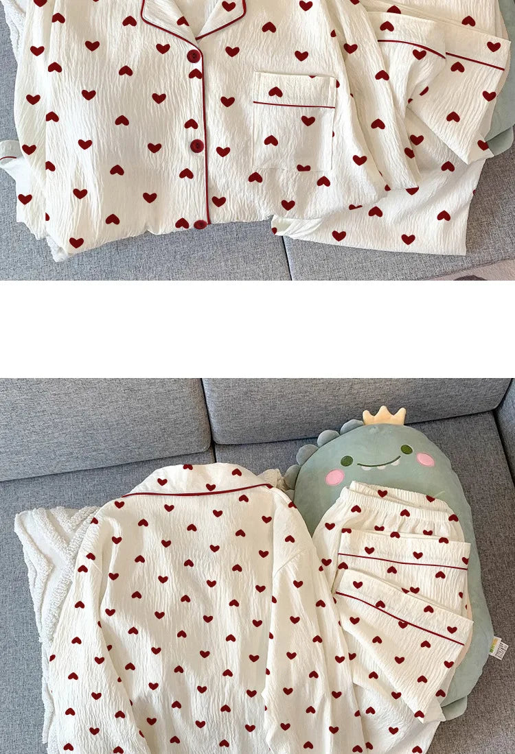 Conjunto de Pijama Estilo Cárdigan - Set de 2 Piezas con Cuello Solapa y Pantalón Largo