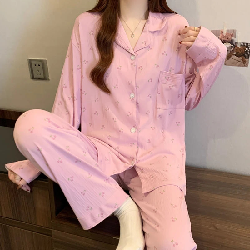 Pijama Rosa con Lazo - Conjunto de Manga Larga y Pantalón Largo