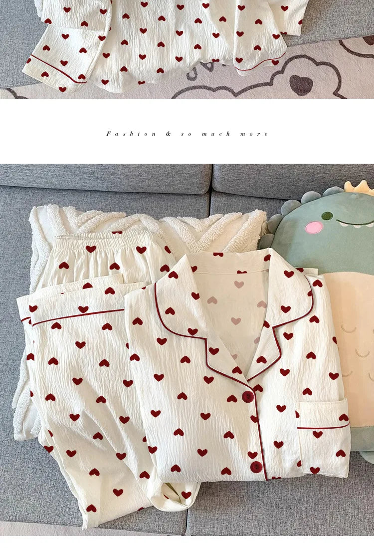 Conjunto de Pijama Estilo Cárdigan - Set de 2 Piezas con Cuello Solapa y Pantalón Largo