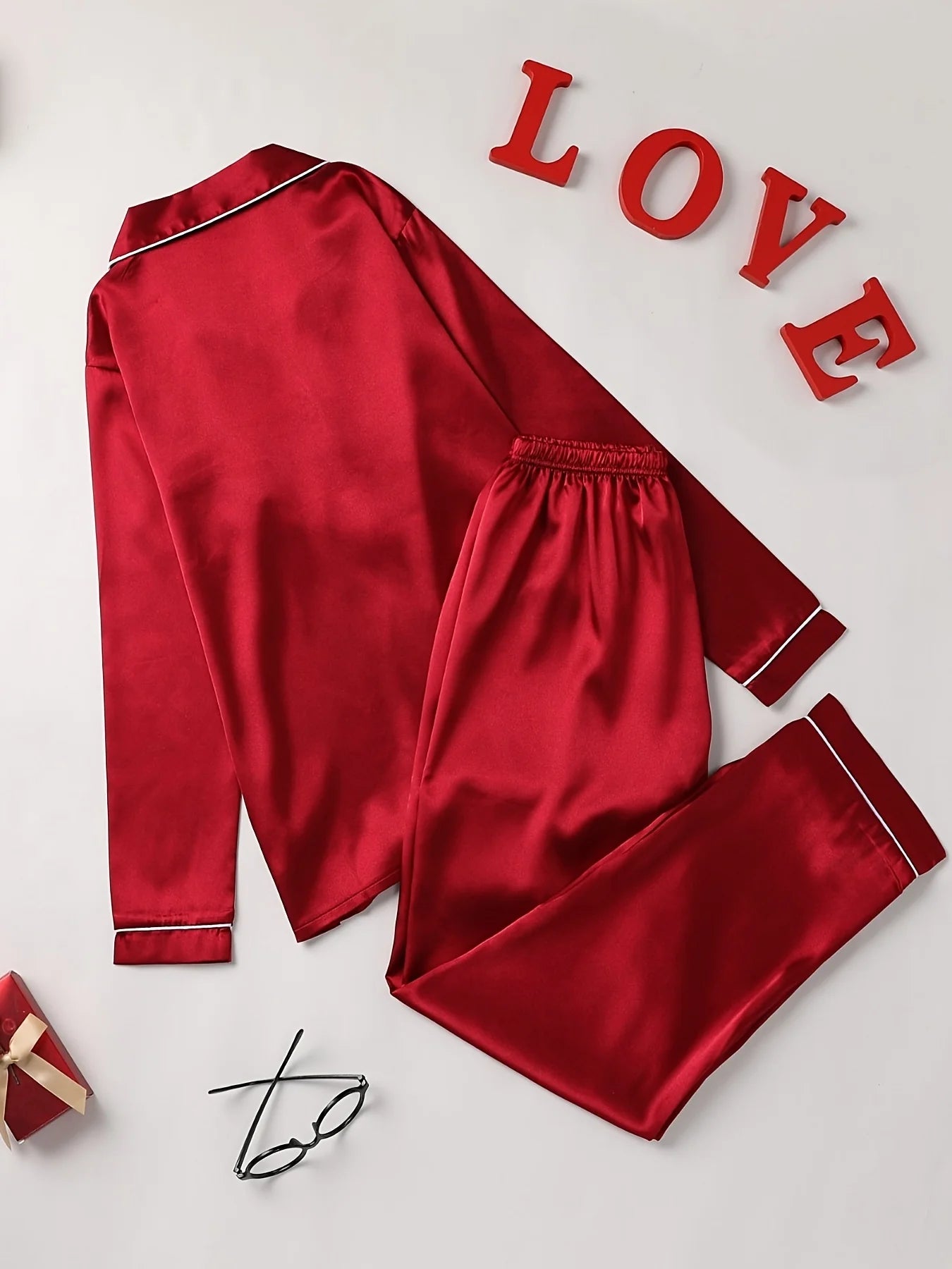 Conjunto de Pijama con Botones - Set de Manga Larga con Cuello Solapa y Pantalón Largo