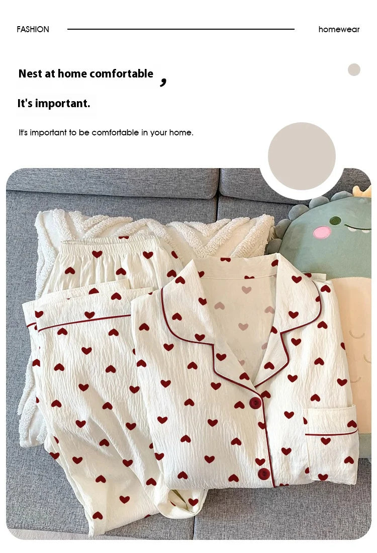 Conjunto de Pijama Estilo Cárdigan - Set de 2 Piezas con Cuello Solapa y Pantalón Largo